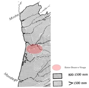 Fig. 7 – Mapa de pluviosidade anual, em zona 1 