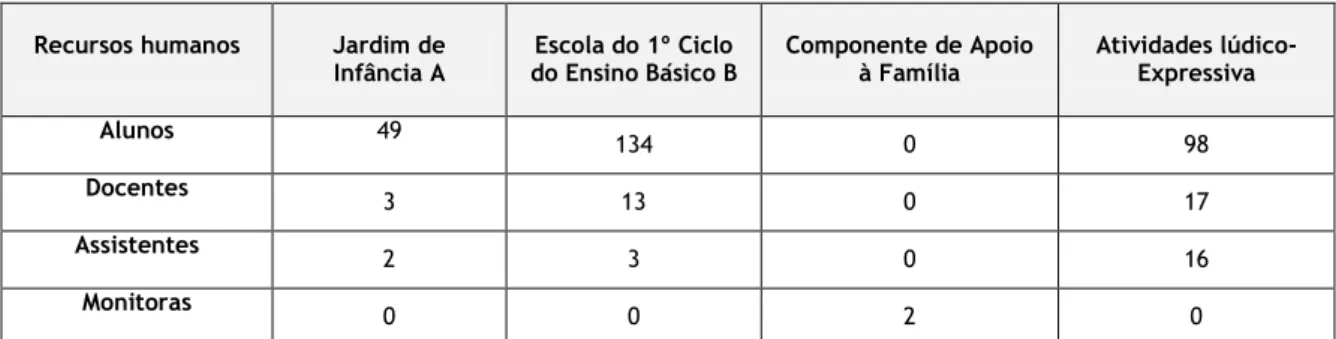 Tabela 3: Constituição dos recursos humanos dos estabelecimentos implicados no Estudo 