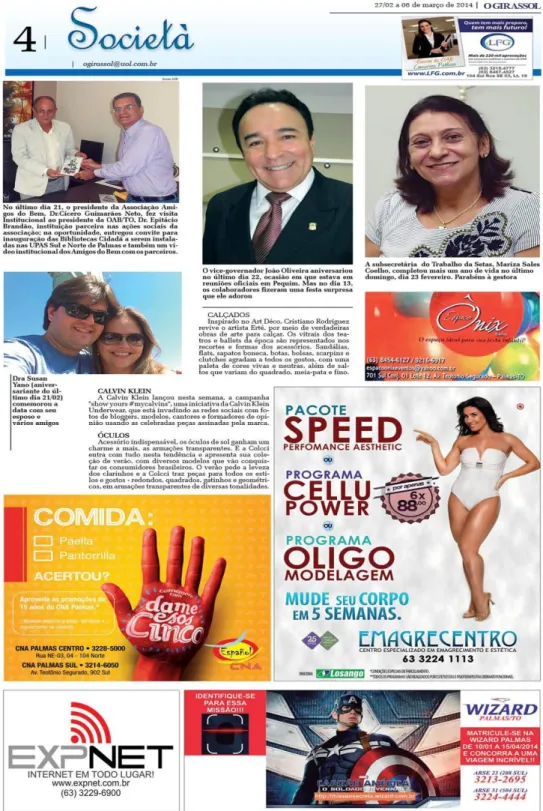 Figura  4  –  Exemplo  de  aparição  de  João  Oliveira  em  colunas  sociais  em  decorrência  do  aniversário do parlamentar, jornal O Girassol, de 27 de fevereiro a 6 de março, 2014 