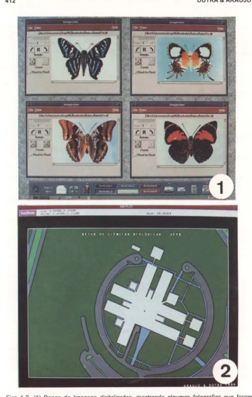 Figs  1-2.  (1)  Banco  de  Imagens  digitalizadas,  mostrando  algumas  fotografias  que  foram  utilizadas no trabalho; (2) coverage do Setor de Ciências Biológicas da  Universidade Federal  do Paraná