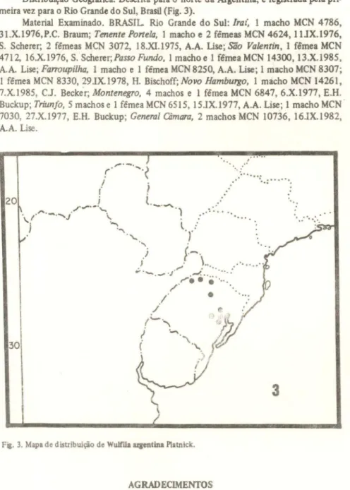 Fig.  3. Mapa de distribuição de Wu.If'da lIIentina P1atnick. 