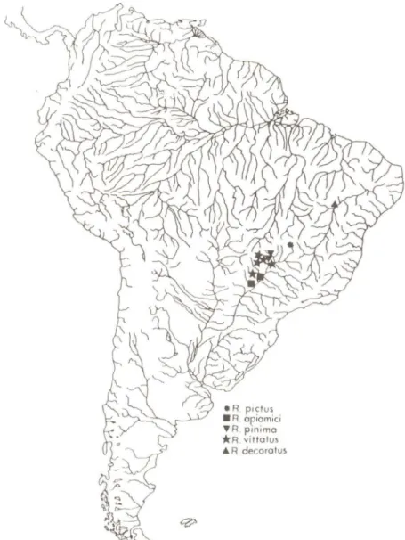 FIG. I. Distribuição geográfica das cinco espécies novas de Rivulus.
