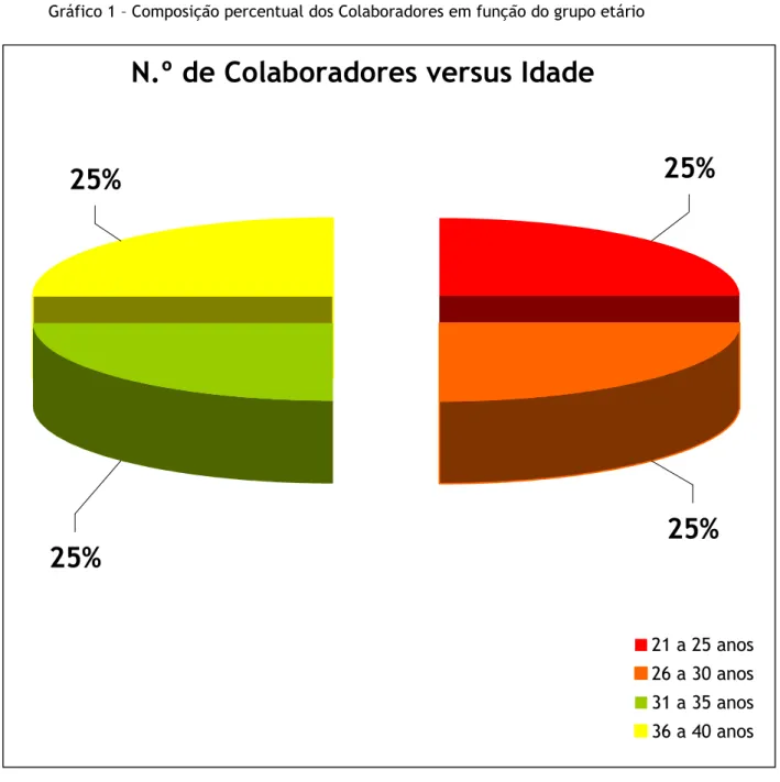 Gráfico 1 – Composição percentual dos Colaboradores em função do grupo etário 