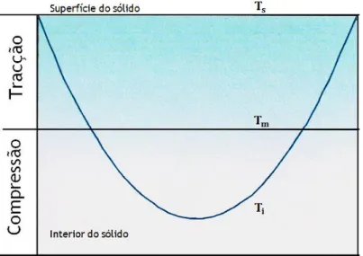 Figura 2.13- Distribuição de temperatura e de tensões em uma placa plana resfriada na superfície  (41) 