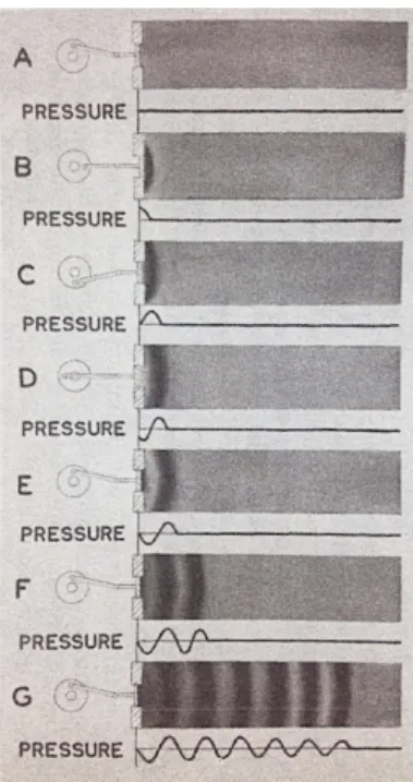 Figura 4 - Produção de uma onda sonora através da vibração ou oscilação de um pistão [3] 