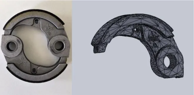 Figura 4.4 - À esquerda: foto real das maxilas de embraiagem; à direita: modelo computacional  elaborado através de um scanner 3D