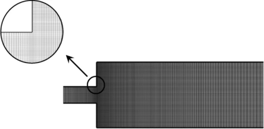 Fig. 3. Zoomed view of the medium mesh used in the computational calculation ( − 2 ≤ x ≤ 10; − 2 ≤ y ≤ 2).
