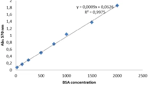 Figure 8 – Calibration curve for BSA solutions absorbance at 570 nm.