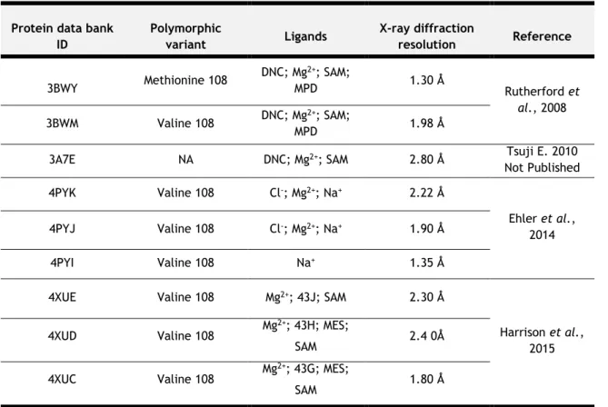 Table 5 – Summary of the 3D structures previously reported for human SCOMT. 