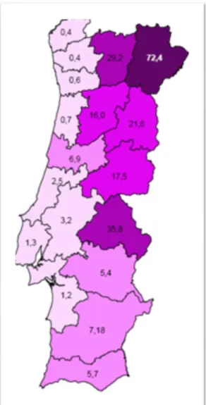 Figura 2 - Taxas de Incidência (/10 5 ) de Brucelose, por Distritos  do Continente, no Ano 2000 (9).