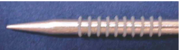 FIGURA 1 - Ligaduras adaptadas ao estilete de aço inoxidável.