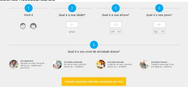 Figura  2:  Imagem  da  calculadora  disponível  no  site  que  permite  calcular  a  quantidade  de  calorias necessárias/dia 