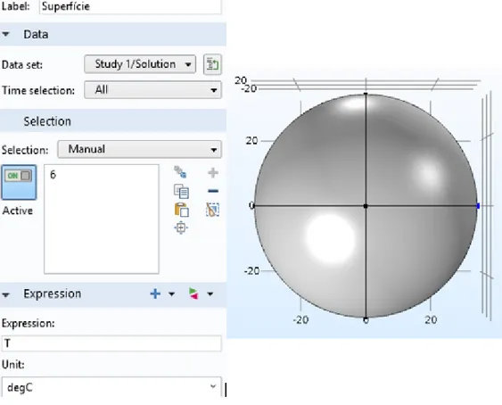 Figura 3.17 – Configuração do Point Evaluation e ponto de medição da superfície  3.3.4.12