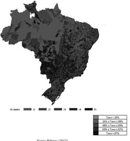 Figura 1. Mapa do atendimento de água no Brasil, em 2008 (%) 