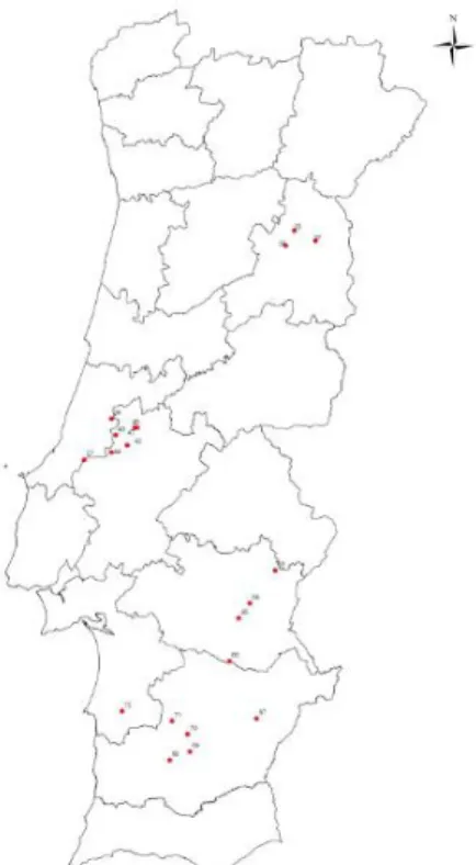 Tabela  2  -  Listagem  dos  distritos  e  concelhos  de  origem  das  vinte  amostras  de  semente  de  funcho  estudadas, bem como o código a que corresponde cada amostra