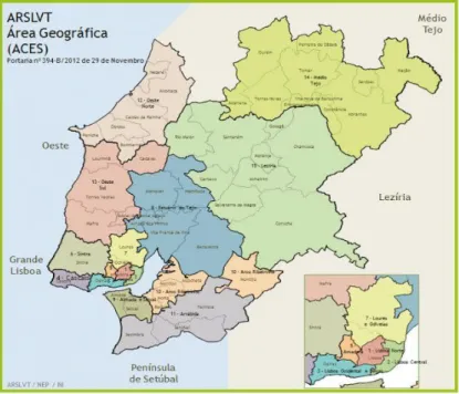 Figura 1 - Mapa dos Agrupamentos de Centros de Saúde (ACES) da ARSLVT   