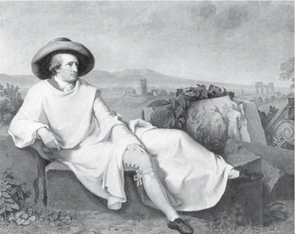 Figura 2. Tela retratando Goethe em 1787 na sua campanha pela Itália, país cujas paisagens lhe inspira- inspira-ram escrever uma teoria das cores mais viva e intuitiva que a de Newton
