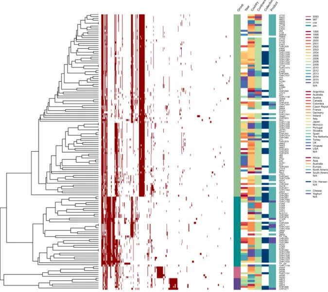 Figure 1.  Hierarchical clustering of a gene content variation among 142 S. thermophilus phages