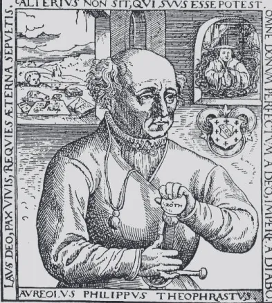 Figura 1. Paracelso (1493-1541), contemporâneo da revolução científica de Copérnico e Vesálio, fez da Basiléia, apesar do pouco tempo que lá atuou, o  pri-meiro centro de ensino e difusão da quimiatria.