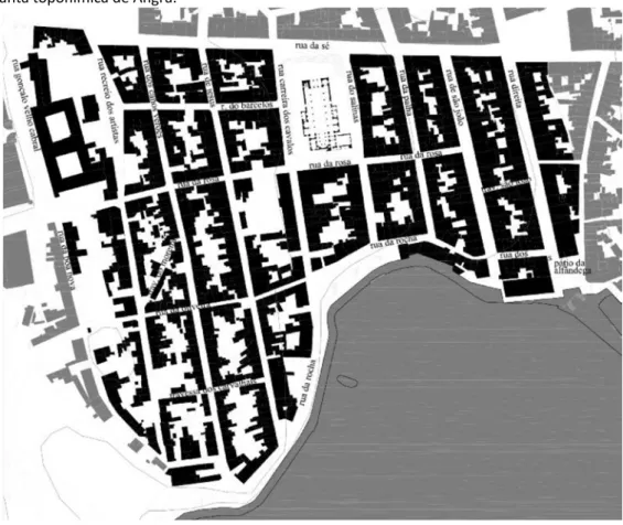 Fig. 2 ‐ Planta toponímica de Angra.    Fig. 3 ‐ Sobreposição da vista de Linschoten à cartografia atual.       