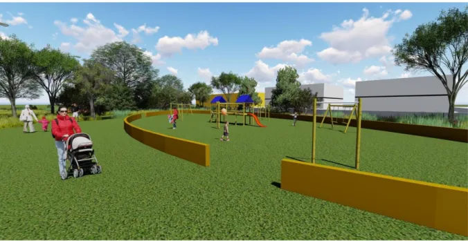 Figure 6: City Project Proposal – Zone A: 3D model of the playground area (Source: Students group -  Daniélle Pereira, João Silva, Ricardo Sousa, and Válter Silva – Urban Planning Unit)