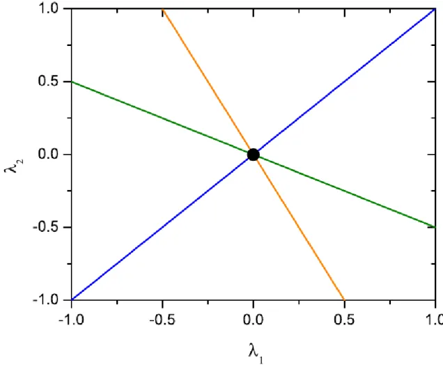 Figura 2.7: Espa¸co de fase de um material nem´atico, em que λ 1 e λ 2 s˜ao os parˆametros de ordem.