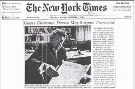 Figura 1.2 – Reportagem publicada no diário The New York Times em 1968, mostrando a apli- apli-cabilidade dos sistemas vítreos na eletrônica (a reportagem completa está em anexo no final  desta tese)