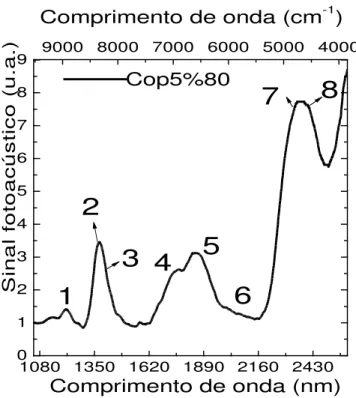 Figura V.4 – Espectro fotoacústico Infravermelho 800 W, 20 Hz, fenda 3 mm,de 1050-2600 nm ou 9524- 9524-3846 cm -1 