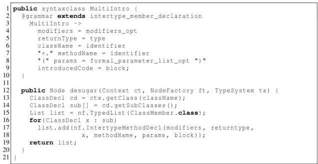 Figura 2.5. Classe de sintaxe para definir a extensão MultiIntro.