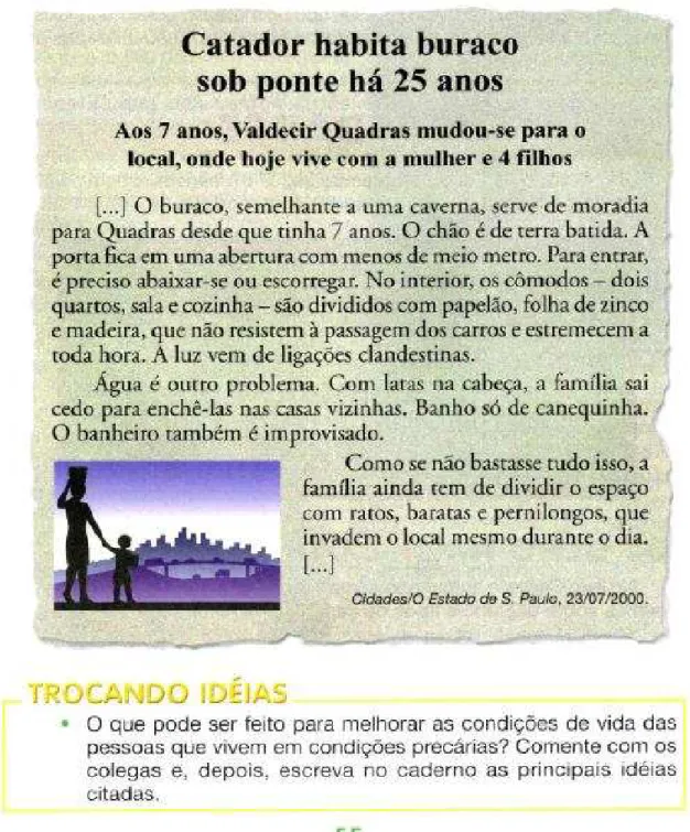 Figura 1 – Página 55 do livro didático da 2ª Série  Fonte: De olho no futuro – História (PINELA, 2005, p.55) 