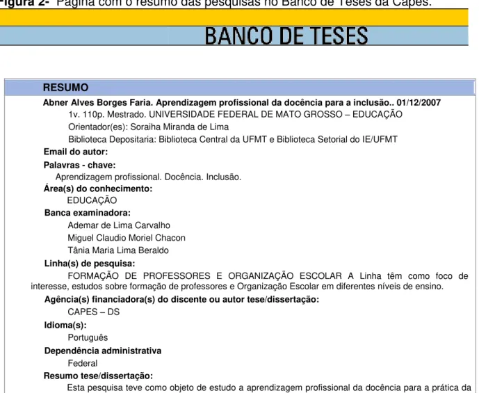 Figura 2-  Página com o resumo das pesquisas no Banco de Teses da Capes.  