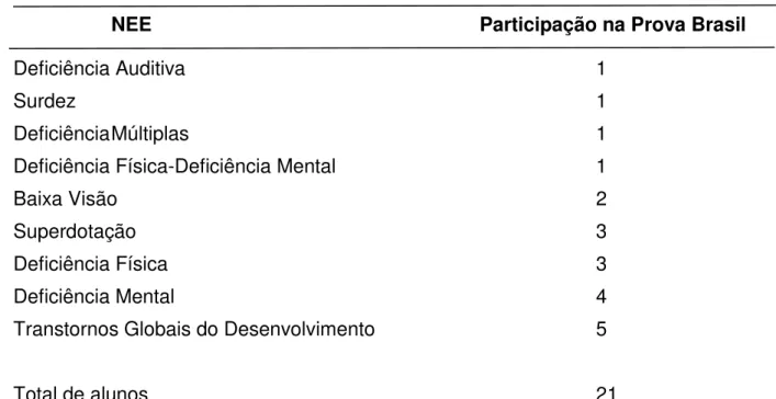 Tabela 8 - Incidência das necessidades educacionais especiais na Prova Brasil: 4ª  série  –  2007 