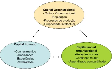Figura 7: Relação entre capital humano, o social organizacional e o organizacional   Fonte: Teixeira e Zaccarelli (2007, p.12), adaptado pelo autor 