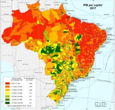 Figura 3.2. – PIB per capita dos municípios brasileiros em 2017 (valores correntes). 