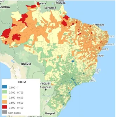 Figura 3.3. – Índice de Desenvolvimento Humano Municipal (IDHM) brasileiro. 