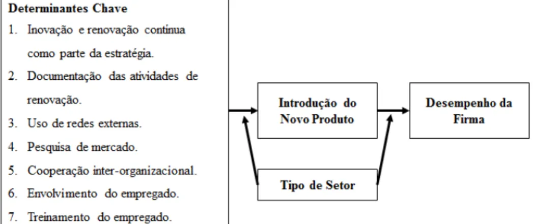 Figura 7: Modelo conceitual de relação entre os fatores chave, a introdução de novos  produtos e o desempenho da firma