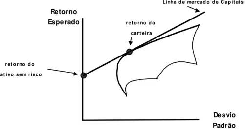 Figura 4: curva de possibilidades de investimento entre um ativo sem risco e uma carteira com  ativos de risco