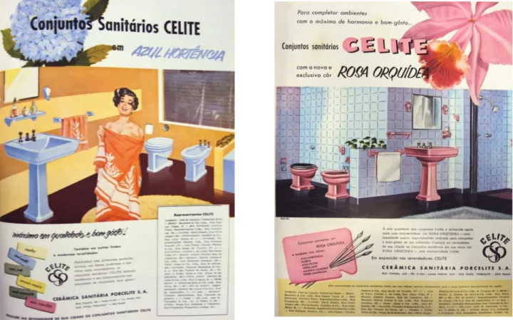 Figura 19 - Anúncio de Conjuntos Sanitários Coloridos da Celite. Fonte: Acrópole n° 205, 1955,  p