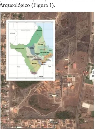 Figura 1. Vista aérea do Campus da UNIFAP,  com  ênfase  na  zona  do  Sítio  Arqueológico  (área  pontilhada)