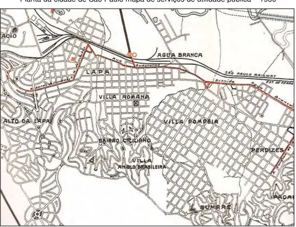 Figura 13 - Recorte da Planta da cidade de São Paulo mapa de serviços de utilidade pública – 1930