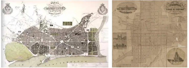 Figura 1   Plano dos arredores da cidade de Barcelona e projeto de sua  Figura 2   Mapa da cidade de Campinas de 1878