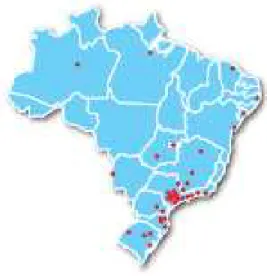 Figura 8. Distribuição geográfica dos eventos promovidos pela Lean Institute do Brasil  Fonte: Lean Institute Brasil (2010) 