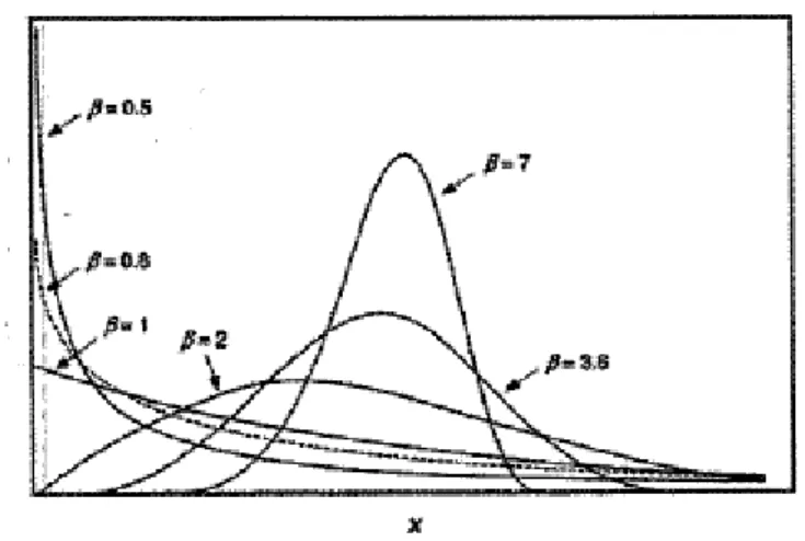 Figura 4  –  Função densidade de probabilidade com diferentes betas  Fonte: DODSON (2006, p.7) 