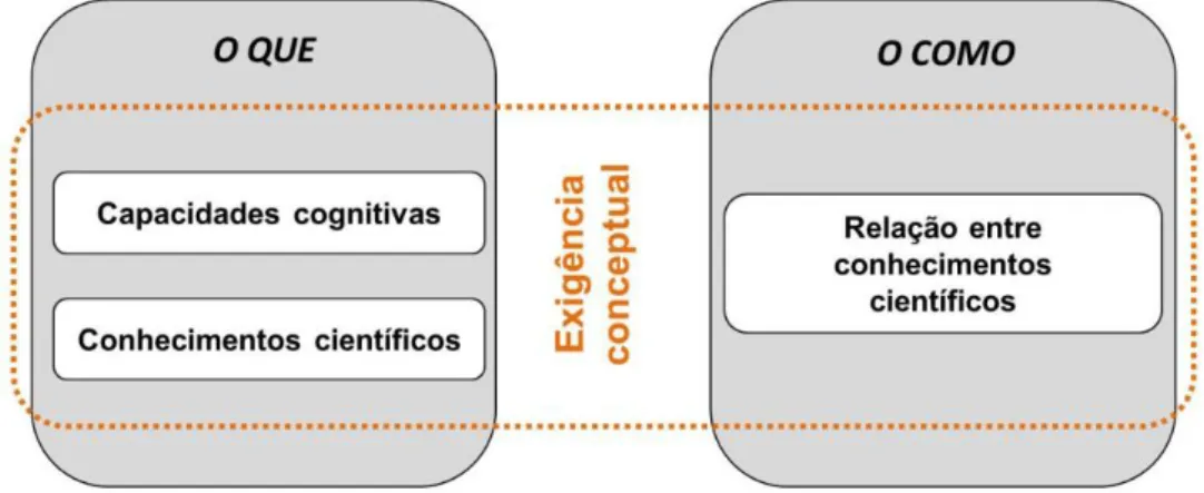 Figura 1 – Parâmetros de análise da exigência conceptual (adaptado de Ferreira &amp; Morais, 2014)