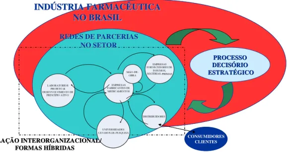 FIGURA 3: Relação de redes interorganizacionais na indústria farmacêutica  FONTE: Adaptado pelo autor de Queiroz e González (2001) 