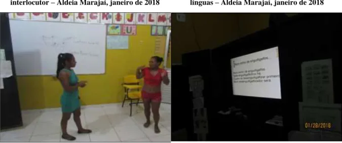 Figura 4: Aula teórica e prática sobre Trava- Trava-línguas – Aldeia Marajaí, janeiro de 2018 