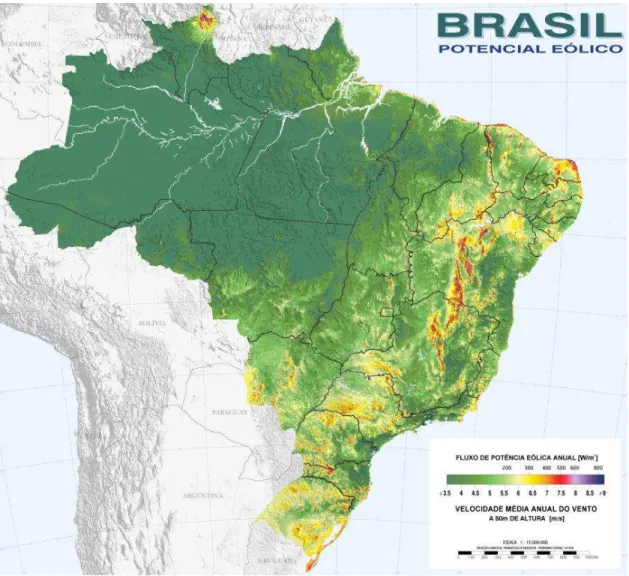Figura 1: Potencial eólico do Brasil 