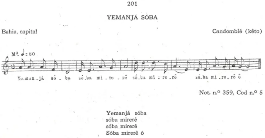 Fig. 6: Melodia nº 201 - Yemanjá Sóba. Fonte: Alvarenga (1946: 180). 