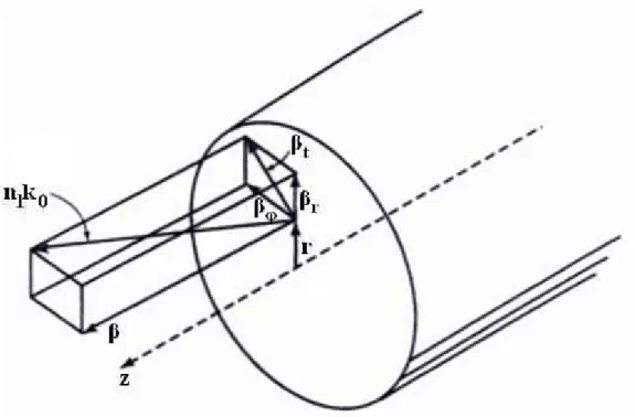 Figura 2. Decomposição vetorial do vetor de onda no núcleo da fibra (BUCK, 1995). 