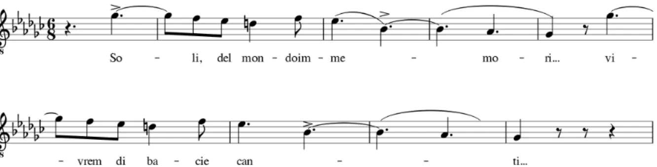Fig. 5: Fosca/Ato II. Scena d'amore e duettino - Soli del mondo immemori. Exemplo da vocalidade apaixonada  de Paolo